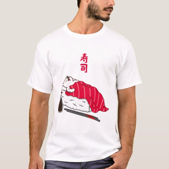 T-shirt Thon de chat couché Sushi (Devant)