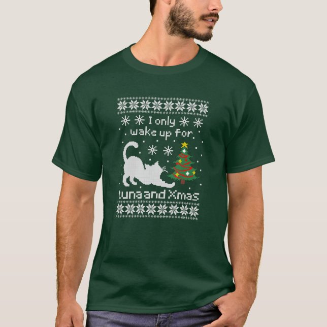 T-shirt Thon & Noël – Pixel Cat Ugly Christmas  (Devant)
