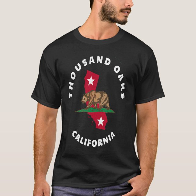 T-shirt Thousand Oaks California CA Flag and Bear Badge So (Devant)