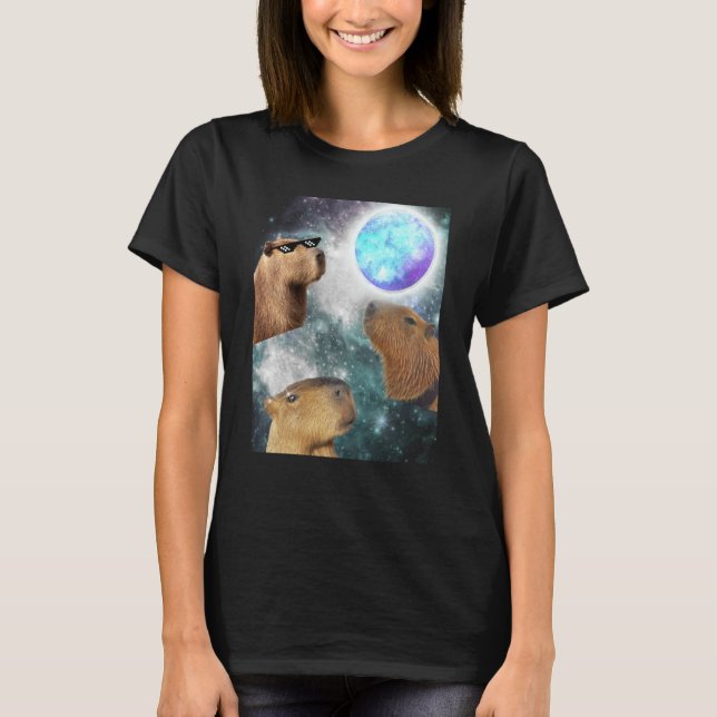 T-shirt Three 3 Moon Capybaras Space Rodent Animal Parody  (Devant)