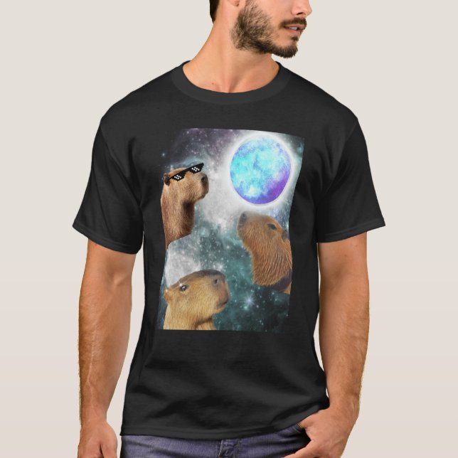 T-shirt Three 3 Moon Capybaras Space Rodent Animal Parody  (Devant)