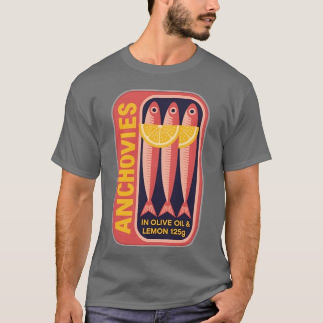 T-shirt Three Anchovies in Olive Lemon Can gift (Devant)