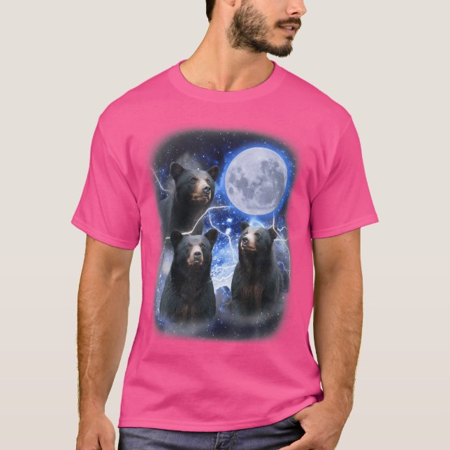 T-shirt Three Black Bear Moon 3 Wild Bears Gazing At The M (Devant)
