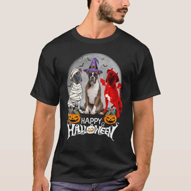T-shirt Three Boxer Dog Brindle Boxer Mummy Witch Demon Ha (Devant)