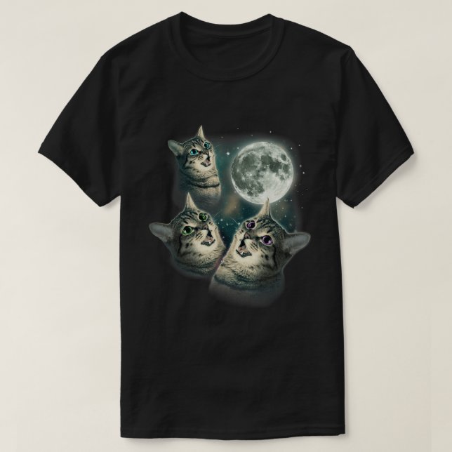 T-shirt Three Cat Moon Meme Galaxy Kitten Art (Design devant)