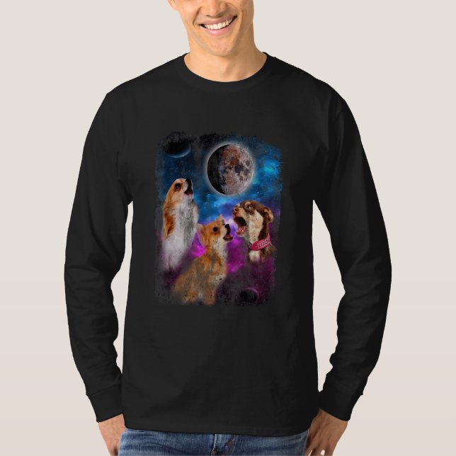 T-shirt Three Dog Chihuahuas Howl At Moon 3 Dogs Wolves Pa (Devant)