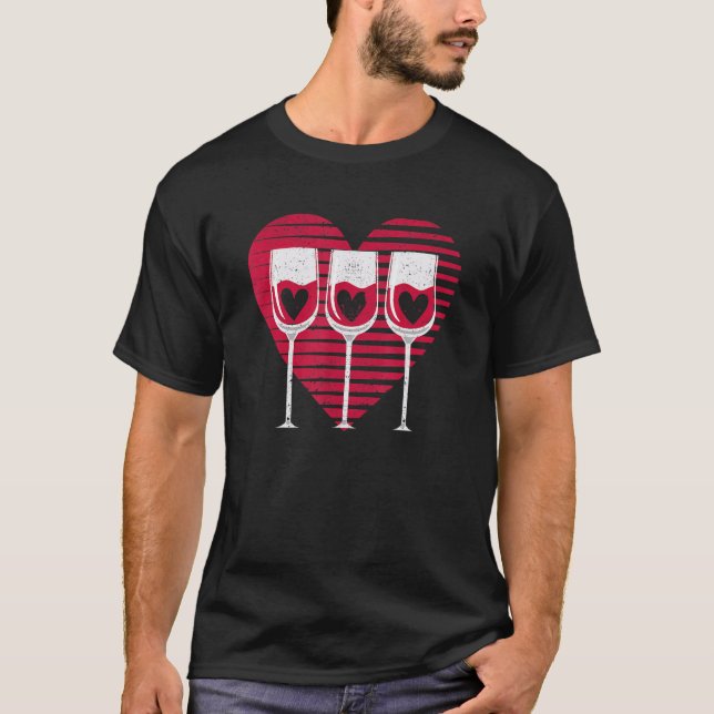 T-shirt Three Glasses Wine  Heart  Couples Valentine's Day (Devant)