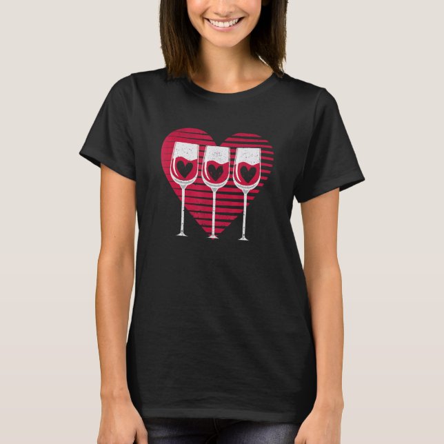 T-shirt Three Glasses Wine  Heart  Couples Valentine's Day (Devant)