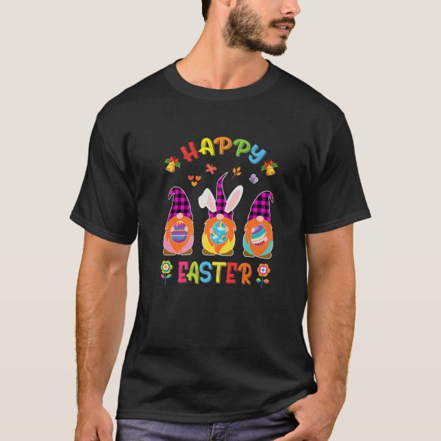 T-shirt Three Gnomes Bunny Holding Egg Happy Easter Day Me (Devant)