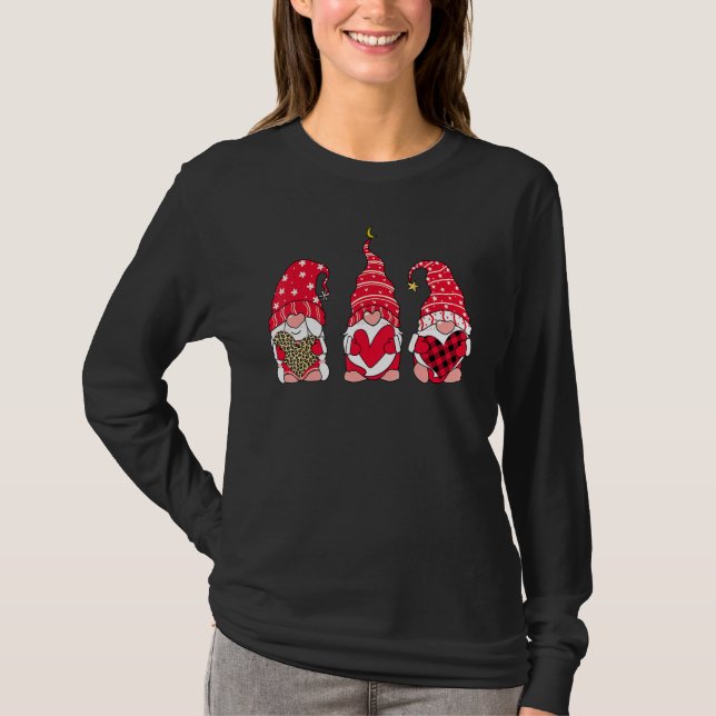 T-shirt Three Gnomes Holding Heart Leopard Happy Valentine (Devant)