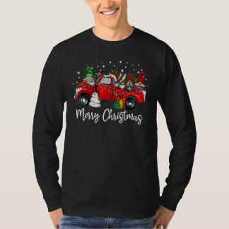 T-shirt Three Gnomes in Red Truck With Merry Christmas Tre