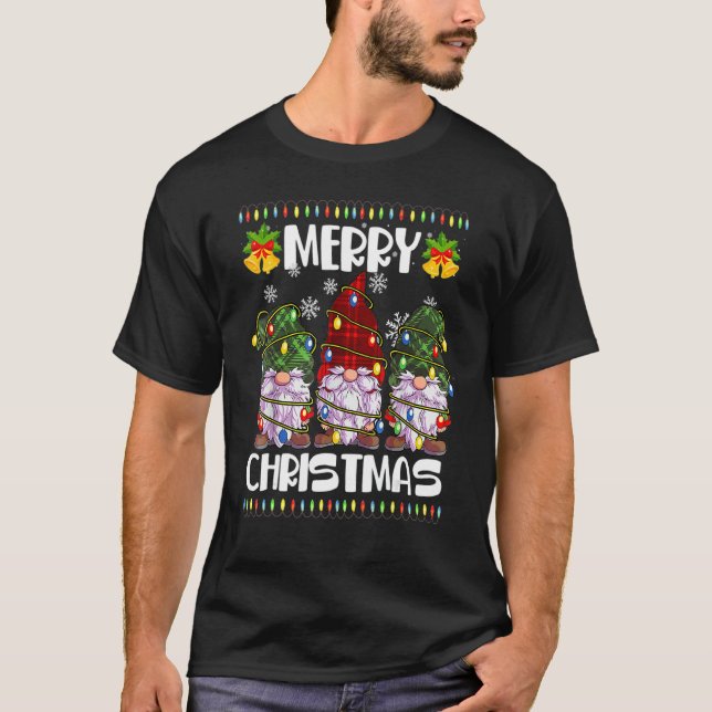 T-shirt Three Gnomes Matching Family Merry Christmas Tree  (Devant)