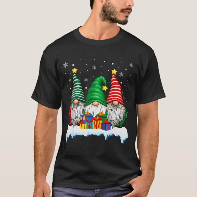 T-shirt Three Gnomes Tree Lights Men Women Matching Xmas H (Devant)