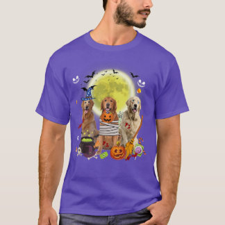 T-shirt Three Golden Retriever Dogs Witch Scary Mummy Hall