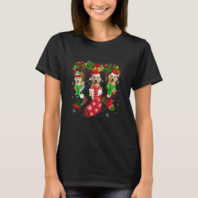 T-shirt Three Golden Retriever In Socks Christmas Santa Ha (Devant)