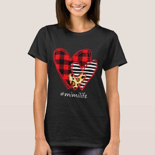 T-shirt Three Hearts Leopard Buffalo Plaid Mimi Life Valen (Devant)