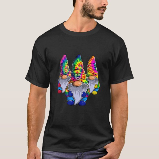 T-shirt Three Hippie Gnomes Peace Gnome  Retro Tie Diy (Devant)