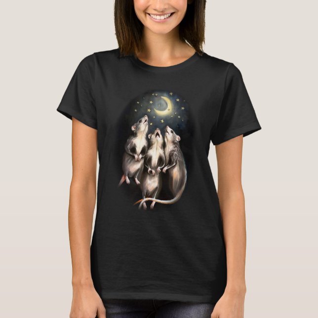 T-shirt Three Opossums Howling At The Moon Weird Emo Possu (Devant)