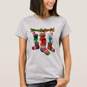 T-shirt Three Poodles In Christmas Socks 