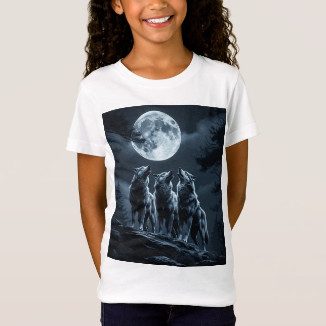 T-Shirt Three Wolves Howling at the Full Moon - Three Wolf (Devant)