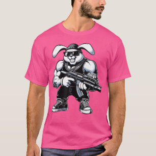T-shirt Thug Bunny Holding Gun Muscles Gangster Rabbit Lov
