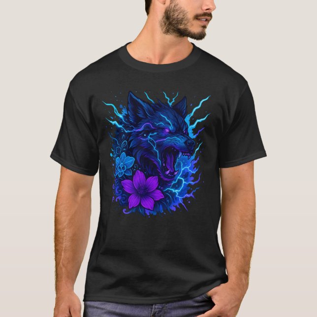 T-shirt Thunder Wolf Neon Imaginaire Art (Devant)