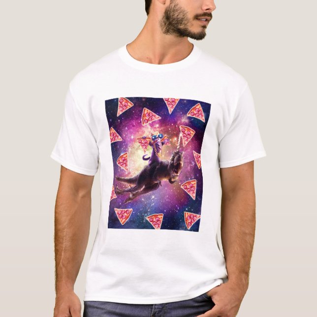 T-shirt Thuuspace Cat On Dinosaur Unicorn - Pizza (Devant)