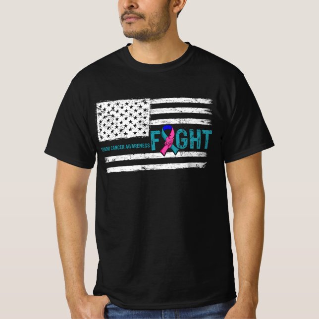 T-shirt Thyroid Cancer Awareness Guerrier American Flag FI (Devant)