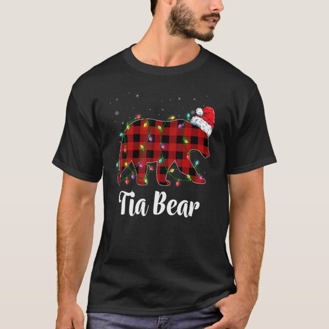 T-shirt Tia Bear Buffalo Red Plaid Matching Family Christm (Devant)