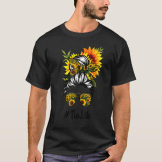 T-shirt Tia Life Messy Hair Bun Sunflower Femmes Mère D
