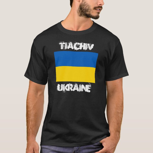 T-shirt Tiachiv, Ukraine avec armoiries ukrainiennes (Devant)