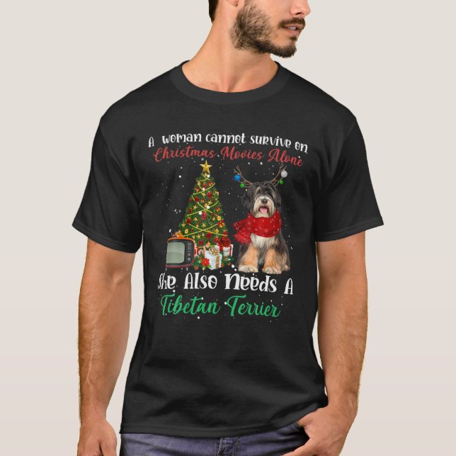 T-shirt Tibétain Rindeer Arbre de Noël Ornement D (Devant)
