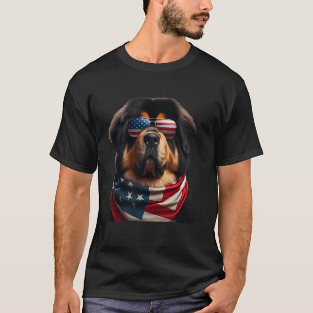 T-shirt Tibetan Mastiff Chien 4 juillet Indépendance améri (Devant)