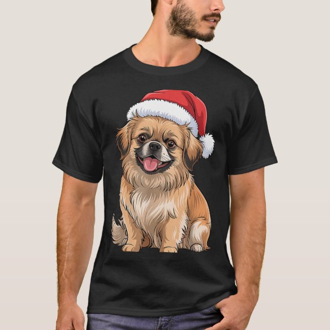 T-shirt Tibetan Spaniel Dog Christmas Santa Hat Pet Dog Lo (Devant)