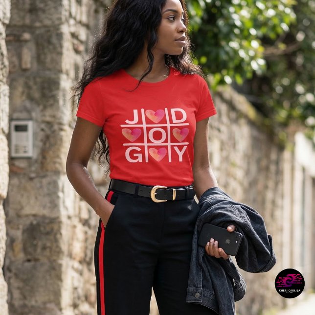 T-shirt Tic Tac Toe Joie et Dieu Foi chrétienne (Joy wins every time. Faith, love, and good vibes in one bold tic-tac-toe moment.)