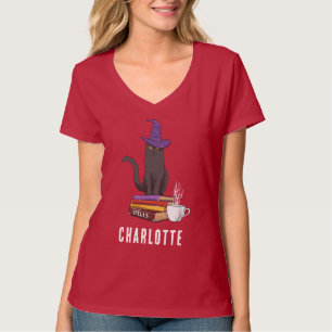 T-shirt Ticket ou traitement personnalisé Chat noir sorciè