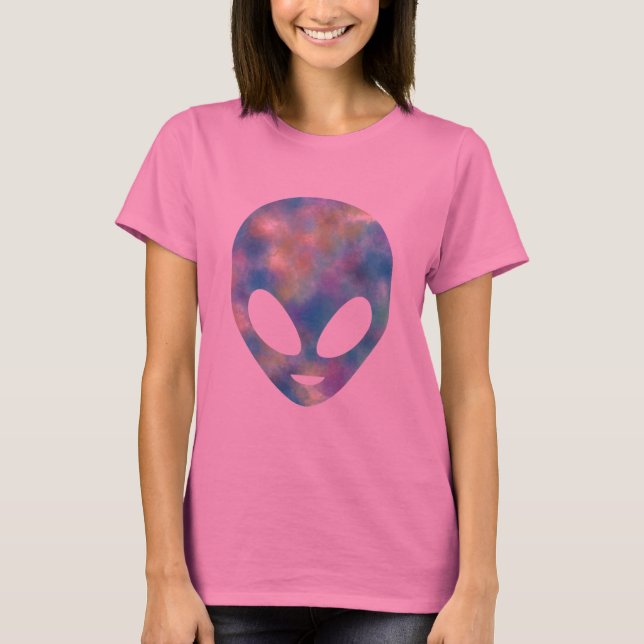 T-shirt Tie Dye Brossé Pastel Souriant tête Alien (Devant)