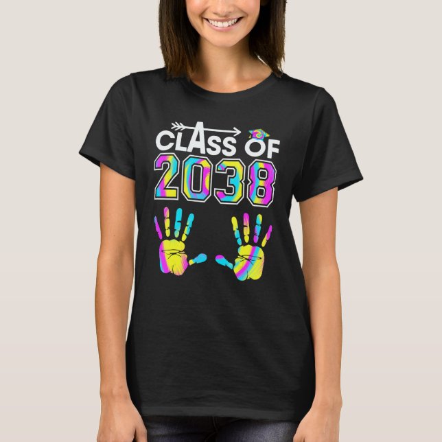 T-shirt Tie Dye Class Of 2038 Kindergarten Handprint Grow  (Devant)