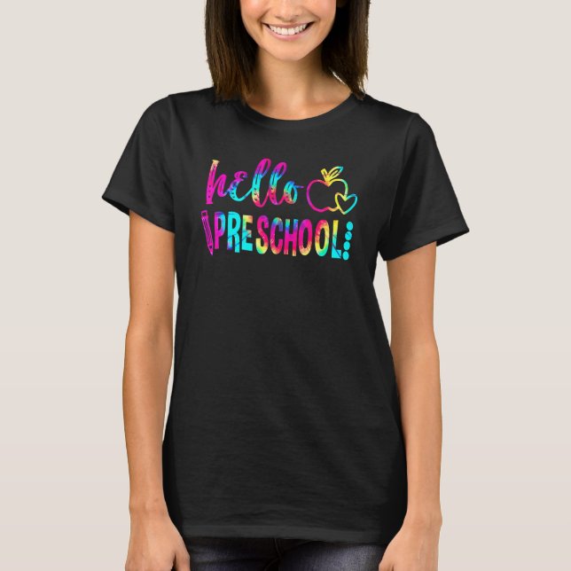 T-shirt Tie Dye Hello Preschool Retour À L'École Enseignan (Devant)