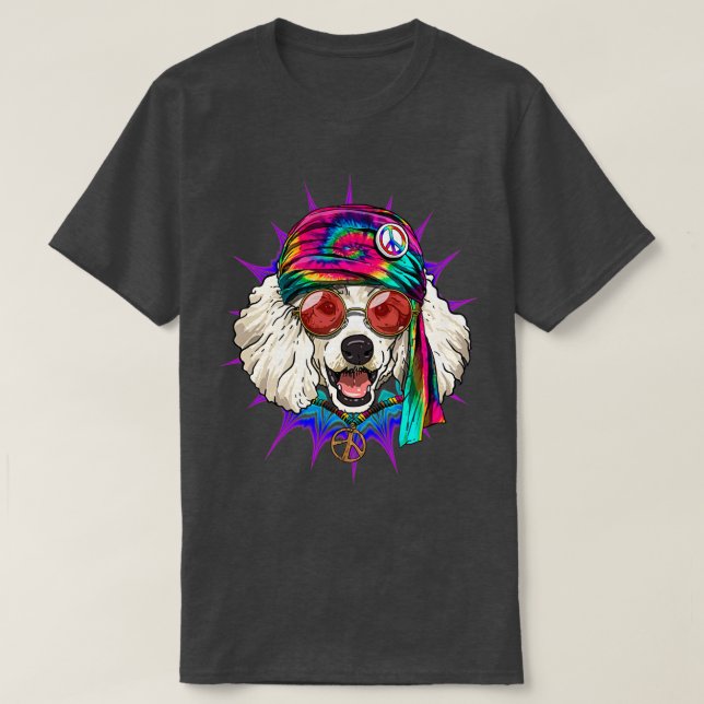 T-shirt Tie Dye Hippie Poodle Hippie Paix Aimer Chien (Design devant)