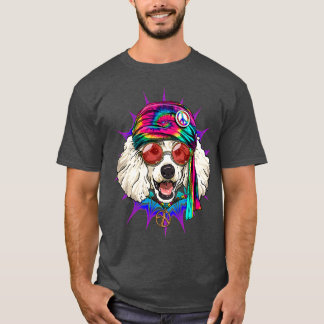 T-shirt Tie Dye Hippie Poodle Hippie Paix Aimer Chien