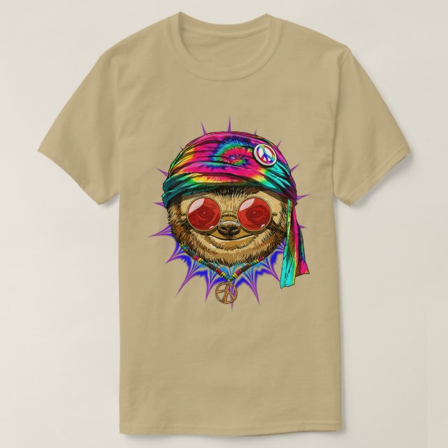 T-shirt Tie Dye Hippie Sloth Hippiness Peace Love Sloth  (Design devant)