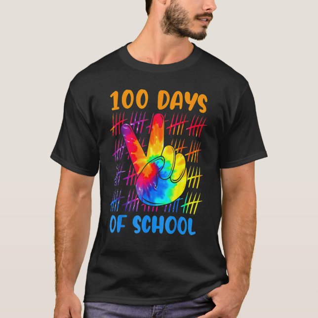 T-shirt Tie dye peace hand sign 100 days of school 100th d (Devant)