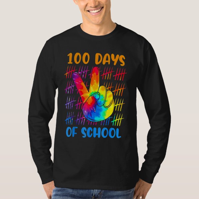 T-shirt Tie dye peace hand sign 100 days of school 100th d (Devant)