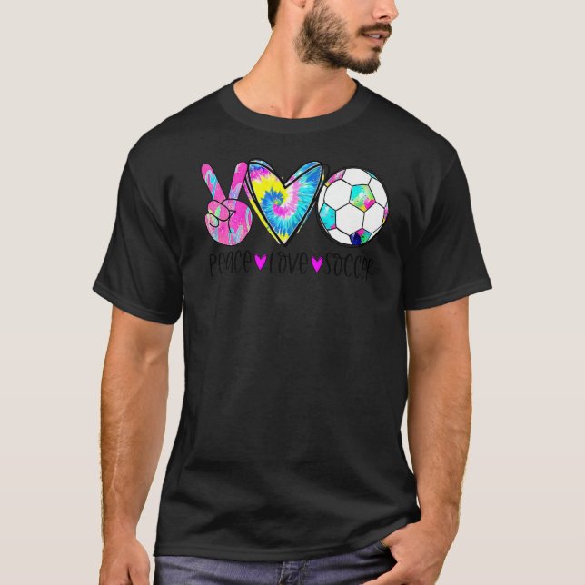 T-shirt Tie Dye Peace Love Soccer Cute Design Heart Ball P (Devant)