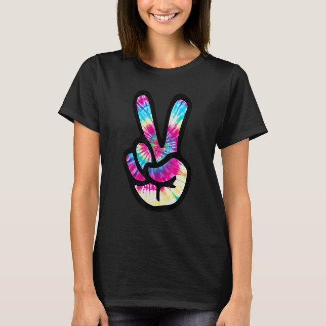 T-shirt Tie Dye Peace Sign Hand  Hippies V s (Devant)