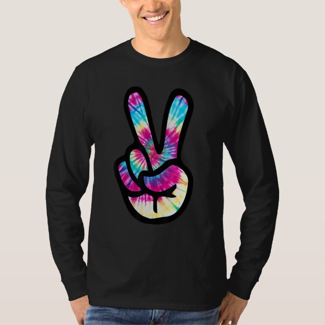 T-shirt Tie Dye Peace Sign Hand  Hippies V s (Devant)