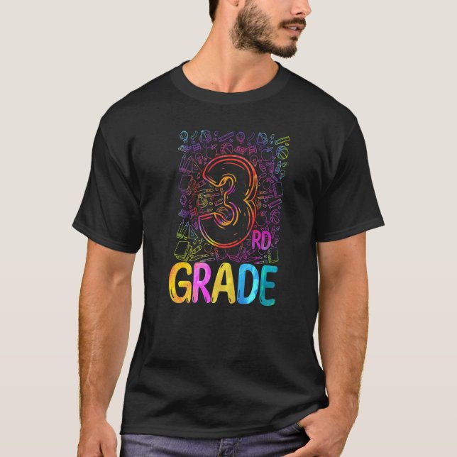 T-shirt Tie Dye Typography 3rd Grade Teacher Back To Schoo (Devant)