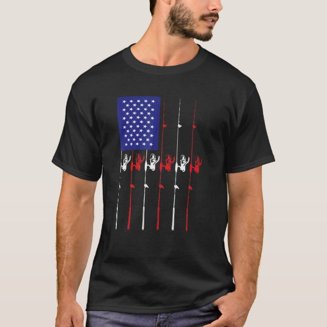 T-shirt Tige de pêche pour la fête des pères Drapeau améri (Devant)
