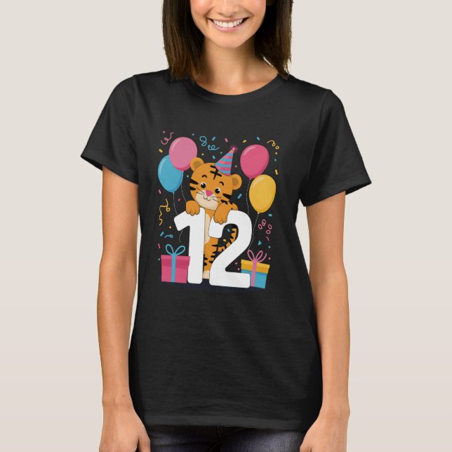 T-shirt Tiger 12ème anniversaire pour garçon fille 12 ans  (Devant)